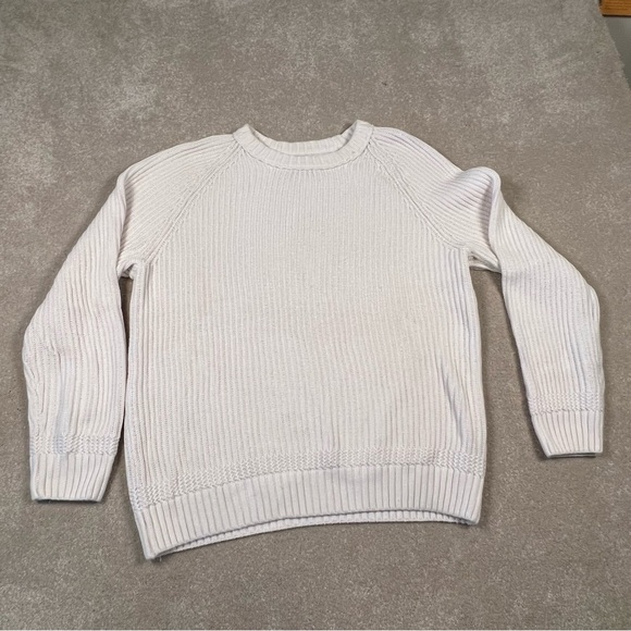 Abercrombie 100% Cotton Sweater White Ribbed Knit Crew Neck Heavy Men's‎ Medium - Picture 1 of 10